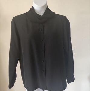 Vintage Jordan Women's Black Blouse Pleated Collar Size 12 Mob Wife Dark Witchy